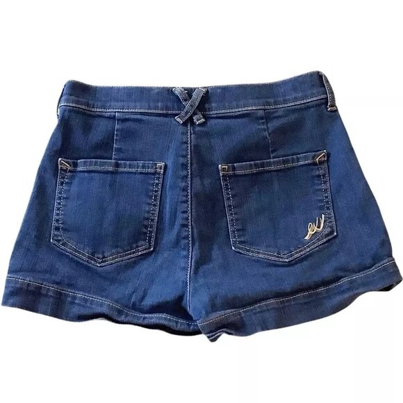 Express Jean Shortie Shorts Blue Denim Stretch Four Pocket Womens Size 2 - Picture 2 of 9